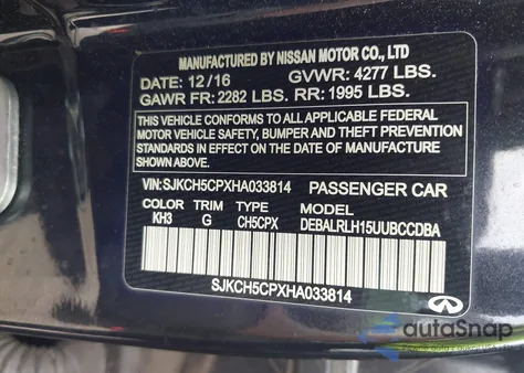 2017 Infiniti Qx30 Premium from USA, damaged, VIN SJKCH5CPXHA033814